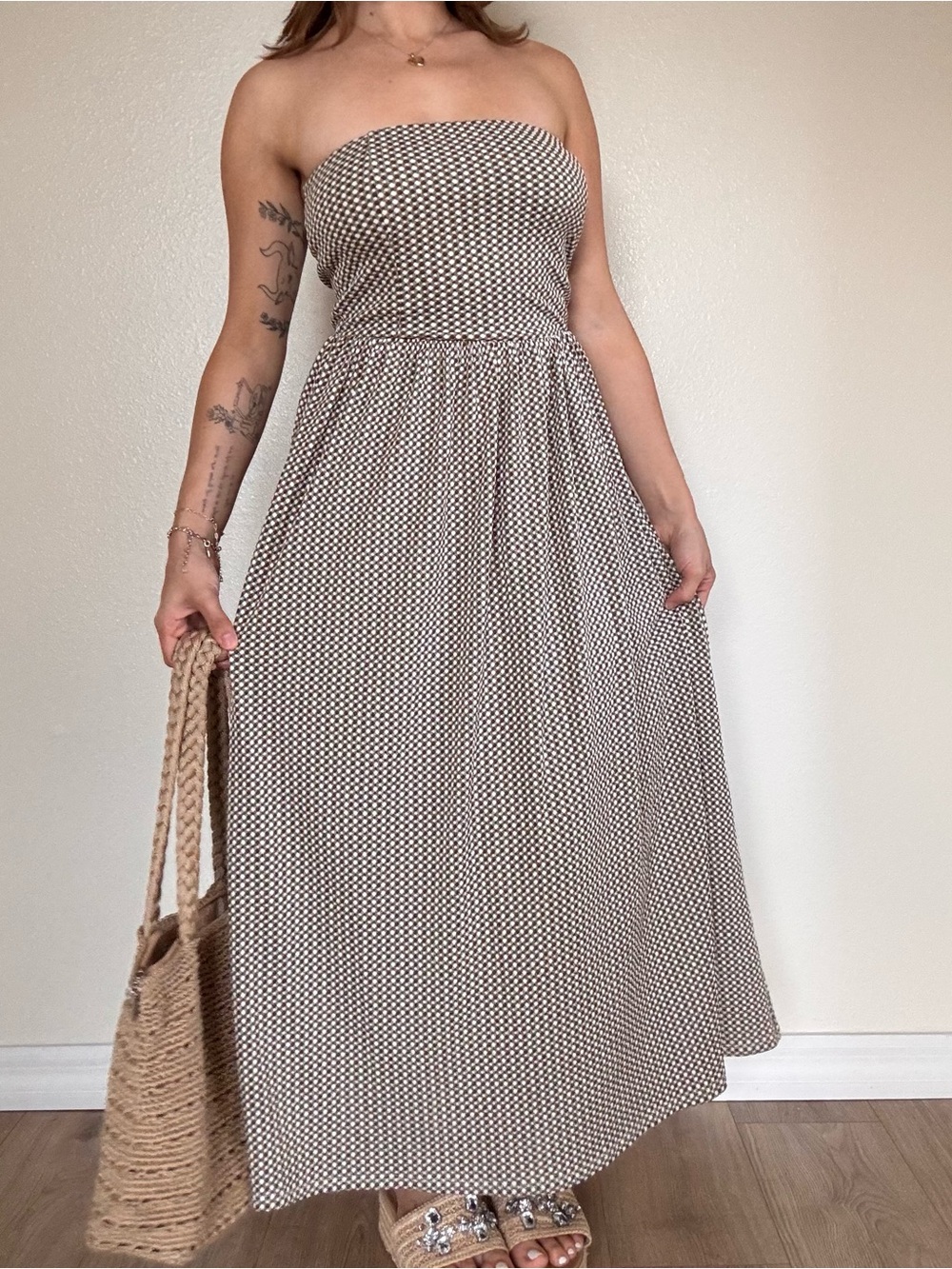 Dark green gingham midi Dress - Picture 6 of 7